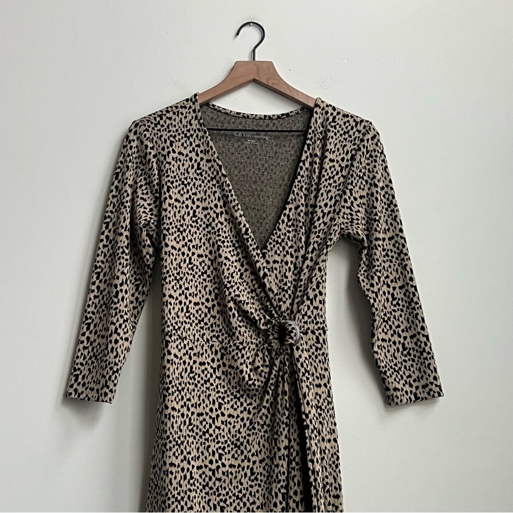 Soft Surroundings Damaria Wrap Dress Leopard Animal Print M 2FY01 midi - Picture 6 of 12